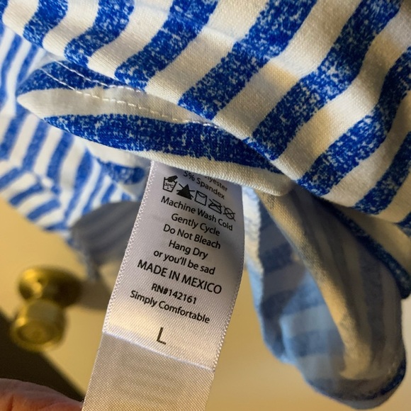 Lularoe Iris V-neck Top. Size large with blue and white stripes.Hi-lo. High-low - Picture 6 of 6